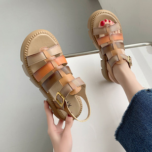 Sandalias de Plataforma con Hebilla y Diseño Calado para Mujer, Sandalias Planas Tejidas de Verano 2022 - Product Image 3