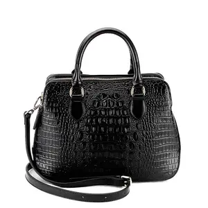 fashion embossed crocodile tote leather bags high quality black tote handbag genuine cow genuine leather tote bag for women