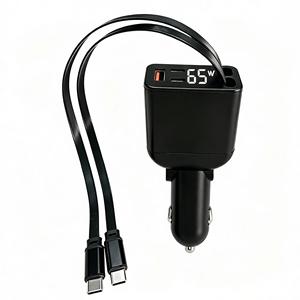 OEM 4 in 1 Fast Charging Car Charger 2 Cables Type C Quick <b>Adapter</b> alibaba4-in-1 retractable car charger - Product Image 1