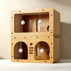 Nouveau modèle <span class=keywords><strong>de</strong></span> griffoir pour chat en bois et carton, multifonctionnel, grand, mignon, pour plusieurs chats, avec jouet à cloche suspendu - Product Image 4