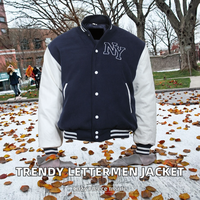 Veste universitaire marine et blanche pour homme, logo brodé, style preppy, col rabattu, coupe classique, vêtement d'automne