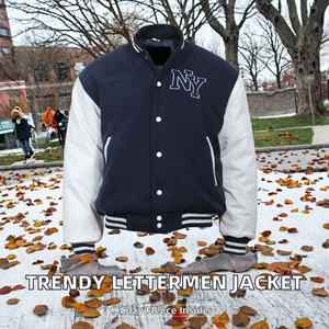 New Trendy Lettermen Bomber <b>Jacket</b> 100% Wool/Polyester/Cotton Canvas Casual Winter Front Logo Customizable Fabric Fleece Lining - Product Image 2