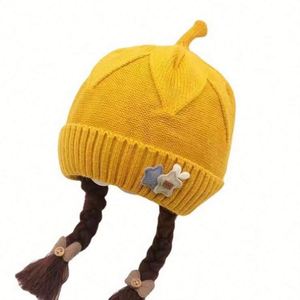 Girl Lovely Princess Christmas Autumn Winter Warm Baby <b>Ear</b> <b>Protector</b> Acrylic Super Cute Wig Knitted Hat Common - Product Image 1