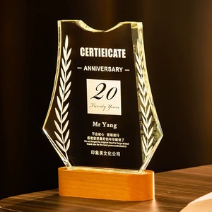 Crystal Manufacturer Company Shield Design Trophies Awards Wooden Base Crystal Glass Trophy Wood Award Plaques <strong>Custom</strong> - Product Image 4