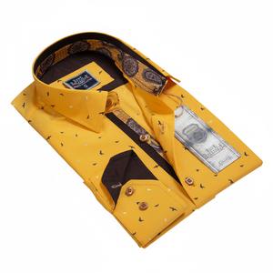 Chemise décontractée à manches longues pour homme, jaune brun, 100% coton, printemps - Product Image 2
