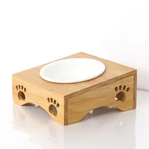 ชามและเครื่องให้อาหารสุนัขขนาดเล็กชามให้อาหารสุนัขและแมวทำจากไม้ไผ่