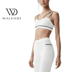 Women's <strong>Sport</strong> <strong>Bra</strong> <strong>White</strong> with Black Contrast Straps V-Neck Padded Medium Support for Yoga Gym Fitness Running - Product Image 2