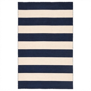 Modern Striped Navy Blue and Cream Flat <b>Weave</b> Area Rug Rectangle Indoor Living Room Stain Resistant Rubber Backing - Product Image 1
