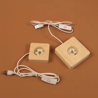 Support de Présentation Carré/Rond en Bois Massif de 6 cm pour Lampe LED, Base Personnalisable avec Logo, Veilleuse Moderne en Mini Cristal, Interrupteur USB 5V, Vente en Gros