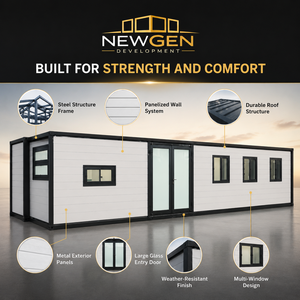 Maison Modulaire Extensible 40FT avec Cadre Noir et Panneau Blanc, Structure en Acier, Préfabriquée, Tiny House, Hôtel, Design Méditerranéen, États-Unis - Product Image 2