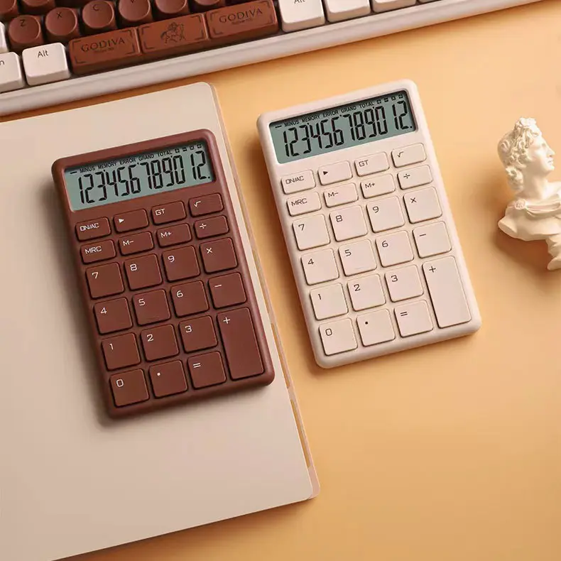 Calculadora eletrônica de mesa digital pequena para escritório de pequenas empresas, portátil de 12 dígitos para chocolate, uso geral
