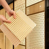 Panneau tissé en bambou fait main, en résine PETG transparente, pour la décoration des murs et plafonds d'hôtel