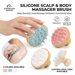 <span class=keywords><strong>Cepillo</strong></span> de Silicona y Bambú para Champú y Cuerpo, Masajeador de Cuero Cabelludo para el Crecimiento del Cabello, Exfoliante y Anticaspa, <span class=keywords><strong>Cepillo</strong></span> de Silicona Suave - Product Image 1