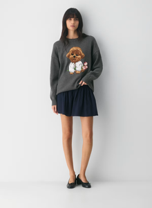 Pull en tricot personnalisé surdimensionné à imprimé chien pour femme, en coton biologique doux pour la peau et cachemire, col rond, épaules tombantes - Product Image 2