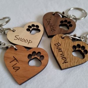 Personalized Wooden Heart Pet Keychain, Custom Laser Engraved Pet Name Paw Print Key Ring, <b>Memorial</b> <b>Gift</b> for <b>Dog</b> Cat Pet Lovers - Product Image 5