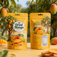Sachet Doypack en plastique personnalisé avec logo pour snacks, fruits, aliments secs et mangues séchées, avec fenêtre, vente en gros