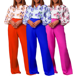 Nouvel ensemble deux pièces pour femme : haut imprimé à bretelles et pantalon large – Tenue de bureau automne pour femme - Product Image 1