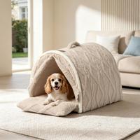 Yongbao Lit pour animaux de compagnie pliable et confortable en forme de grotte pour chiens et chats, avec coussin antidérapant en mousse et rembourrage en coton PP, durable et lavable