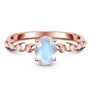 Women's 925 <b>Silver</b> Oval <b>Emerald</b> <b>Ring</b> With Oval Agate Accents Classic Engagement Gemstone <b>Ring</b> Prong Setting - Product Image 3