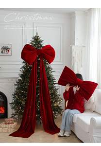 Lazo de Terciopelo Rojo Reutilizable y Duradero de Gran Tamaño para Decoración de Árbol de Navidad de LANJO Factory - Product Image 4