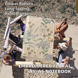 Handmade chủ đề may bìa cứng thêu Loose-Leaf máy tính xách tay có thể tháo rời giấy trắng hoa thiết kế A5 bơm lại kế hoạch - Product Image 2