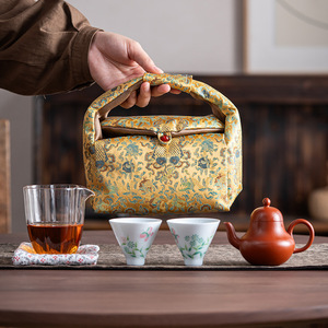 Chinese Brocade <b>Tea</b> <b>Set</b> Portable Cloth Bag One Teapot Two Cups Storage Travel Kung Fu <b>Tea</b> Fabric Bag - Product Image 3