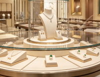 Vitrine à bijoux moderne GZowin en or, en aluminium et acrylique, avec éclairage LED, durable, de haute qualité, design professionnel 3D, pour la vente au détail