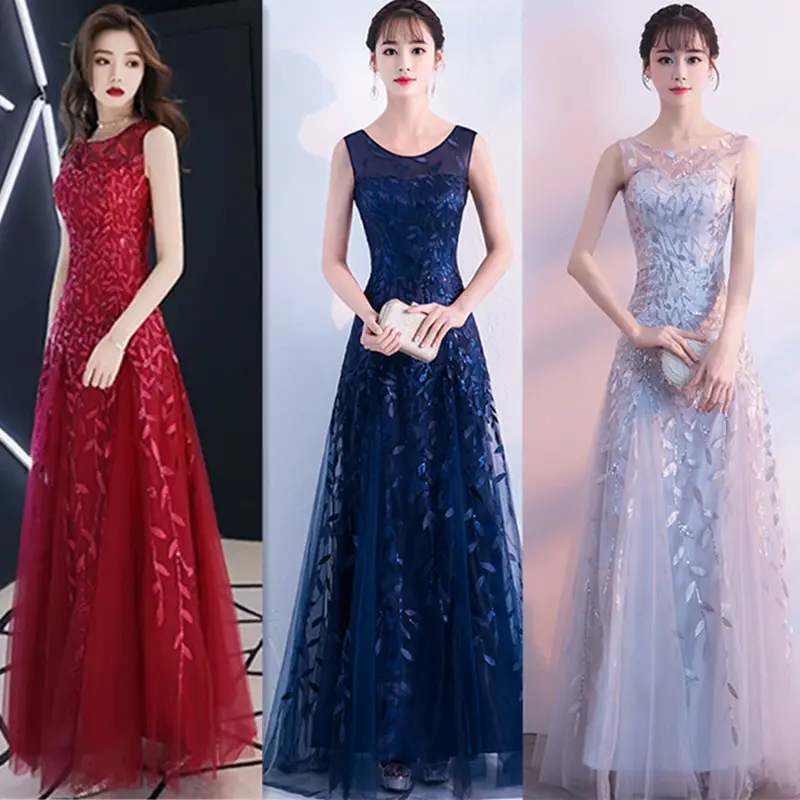 Hot Sale High Quality Elegant Bride Bridesmaid Autumn Winter Wedding Dress Long Party Evening Dress