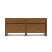Buffet de style Japandi en chêne foncé de 70 pouces avec panneaux latéraux arrondis, armoire à 4 portes, meuble de salle à manger de luxe de qualité ENF