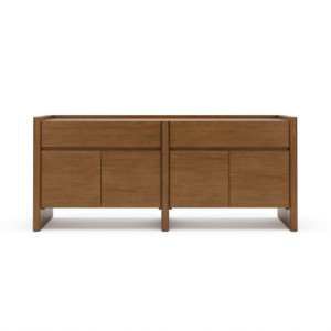 Buffet de style Japandi <span class=keywords><strong>en</strong></span> chêne foncé de 70 pouces avec panneaux latéraux arrondis, armoire à 4 portes, meuble de salle à manger de luxe de qualité ENF - Product Image 5