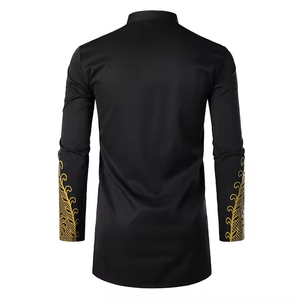 Abaya en soie à imprimé africain pour homme, écologique, anti-froissement, motif floral vintage, longueur mi-mollet, manches longues, col haut - Product Image 4