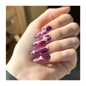 Good Quality Long Sharp Almond Custom Machine Print Pattern Faux Nails Oval Picture Nails Tips Factory Direct Press On Nails
