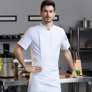 Vente en gros de logo <span class=keywords><strong>personnalisé</strong></span> <span class=keywords><strong>Veste</strong></span> de chef de cuisine unisexe à manches courtes pour restaurant <span class=keywords><strong>boulanger</strong></span> café cuisinier de cuisine Manteau de chef uniforme - Product Image 2