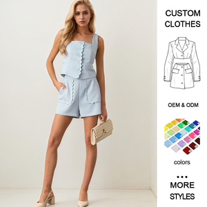 European &amp; American Summer Solid Above Knee 2-Piece Elegant Casual Sling Button <strong>Square</strong> Collar Sleeveless Top Shorts <strong>Set</strong> - Product Image 1