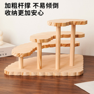 Solid wood tiered display rack, wooden <b>desktop</b> storage rack, display <b>shelf</b> for figurines, toys, cosmetics, and succulents. - Product Image 4