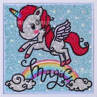 Peintures Diamantées DIY Faits Main pour Murale, Motif Licorne de Dessin Animé, Cadre Inclus, Vente en Gros Transfrontalière, Station Indépendante