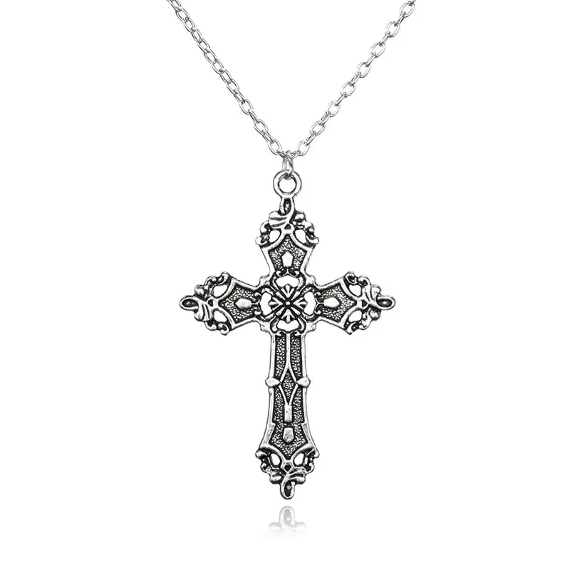 Vintage Cross Pendant Necklace Goth Jewelry Accessories Gothic Grunge Chain Y2k Women Necklace