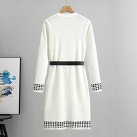 Robe longue en maille unie élégante à col en V, double boutonnage, taille ajustée, manches longues, pour femme, printemps-automne, haut de gamme