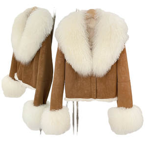 Chaqueta de invierno para mujer 2026, de gamuza regular con cuello de piel de zorro, abrigo grueso de motociclista, transpirable, impermeable, cálido, informal, tejido. - Product Image 1