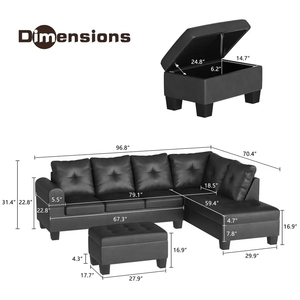 OEM/ODM con portavasos ocultos Sofá seccional Chaise de piel sintética con almacenamiento Juego de sofá de cuero con botones en forma de L otomana - Product Image 6