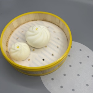 Oil And Water Resistant <b>Air</b> <b>Fryer</b> Steaming Paper Perforated Disposable Steamer Liner Prevent Food Sticking in Steaming Basket - Product Image 2