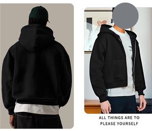 Wholesale 360gsm Fleece Drop Shoulder Hooded Sweatshirt High Quality Street Wear Low MOQ <strong>Custom</strong> Boxy Zip up Hoodies for Men - Product Image 4