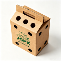Boîte en carton ondulé brun naturel pour boissons, jus, eau, aliments, avec poignée, impression de logo personnalisé et trou de ventilation