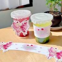 Papillon fleur tasse manchon insérer carte lait thé tasse Logo personnalisé jetable étanche papier manchons