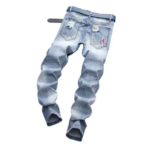 Pantalones vaqueros rasgados elásticos para <span class=keywords><strong>hombre</strong></span>, Jeans de talla grande, azul claro, para motocicleta, B827 - Product Image 5