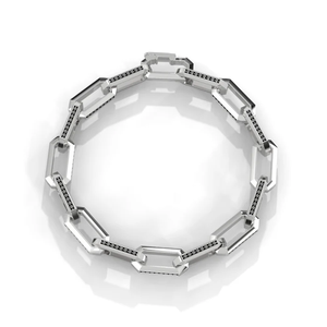 Pulsera de Plata con Eslabones Hexagonales y Detalles de Diamantes Blancos y Negros, Joyería Moderna, Geométrica, de Lujo, Elegante y Versátil - Product Image 5