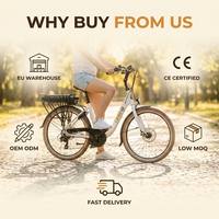Vélo électrique de ville léger en aluminium 26 pouces, 7 vitesses, moteur sans balais, batterie lithium 36V 14.4Ah, 250W, longue autonomie, stock disponible en UE