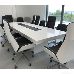 Màu Trắng Và Màu Đen Corian Rắn Bề Mặt Đá Phòng Hội Nghị Văn Phòng Bảng Và Ghế Với Các Loại Cáp - Product Image 3