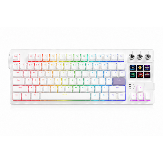 MiraBox K1Pro White Mechanical Keyboard with 6 LCD Display Keys PBT Keycaps and 3 Multi-Function Knobs