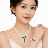 Set Perhiasan Mutiara Air Tawar Alami 3 Buah Kalung Gelang Anting 8-9mm Liontin Bentuk Air Mata JadeRitual